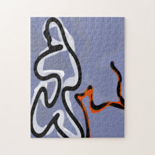 Figure with Feline: Abstract Blue, Orange, B & W Jigsaw Puzzle