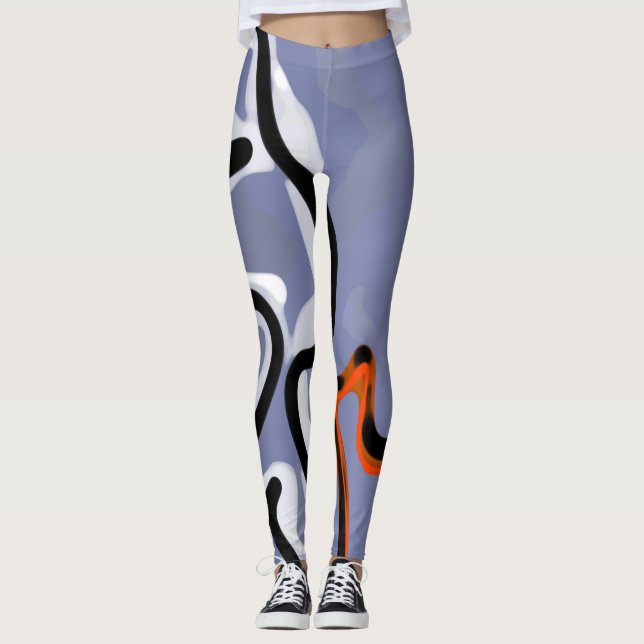 Figure with Feline: Abstract Blue, Orange, B & W Leggings (Front)
