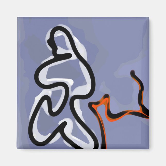 Figure with Feline: Abstract Blue, Orange, B & W Magnet (Front)