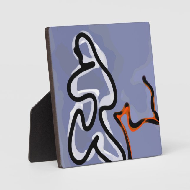 Figure with Feline: Abstract Blue, Orange, B & W Plaque (Front)