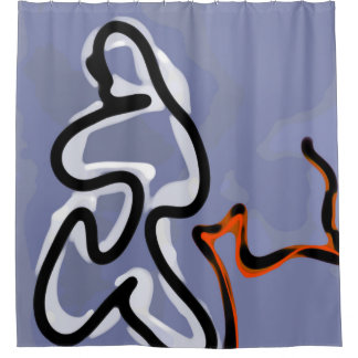 Figure with Feline: Abstract Blue, Orange, B & W Shower Curtain