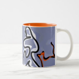 Figure with Feline: Abstract Blue, Orange, B & W Two-Tone Coffee Mug
