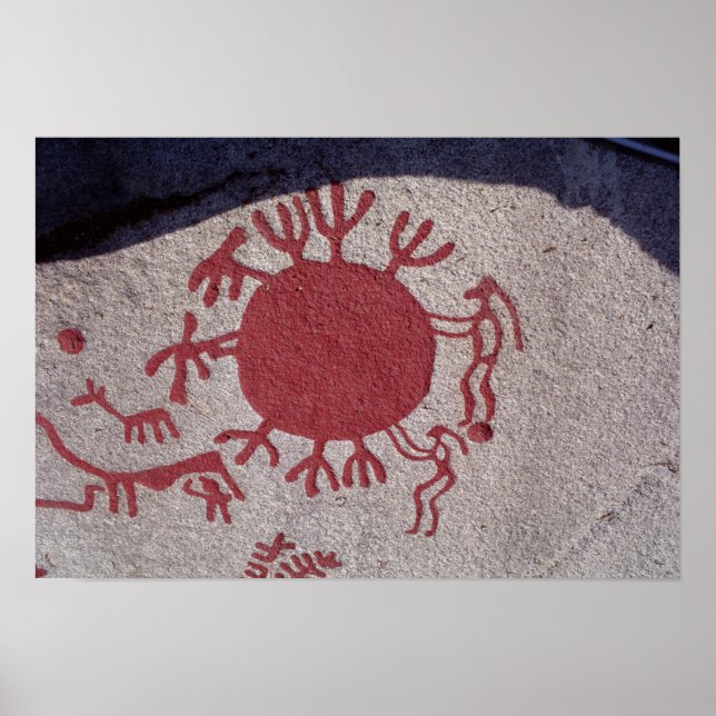 Figures and animals around a sun poster (Front)