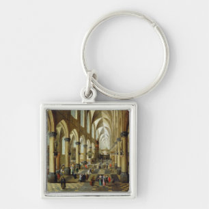 Figures gathered in a Church Interior Key Ring