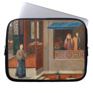 Figures in a dressing room interior laptop sleeve