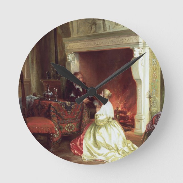 Figures in an Interior (oil on panel) Round Clock (Front)