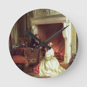 Figures in an Interior (oil on panel) Round Clock
