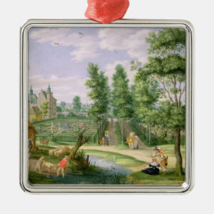 Figures in the Grounds of a Country House Metal Ornament