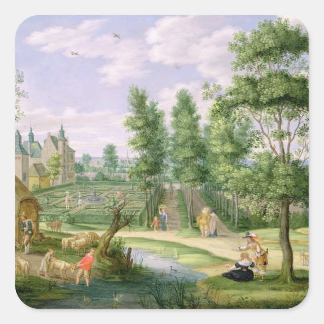 Figures in the Grounds of a Country House Square Sticker (Front)