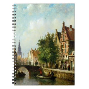 Figures on a Canal, Amsterdam (oil on panel) Notebook