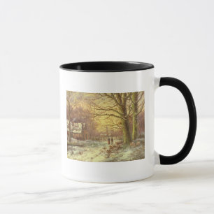 Figures on a path before a village in winter mug