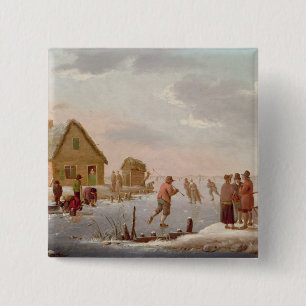 Figures Skating in a Winter Landscape 15 Cm Square Badge