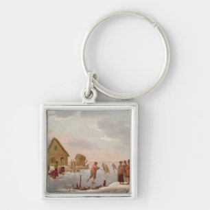 Figures Skating in a Winter Landscape Key Ring