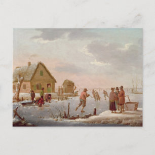 Figures Skating in a Winter Landscape Postcard