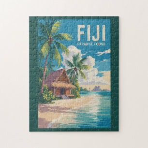 Fiji Beach Hut Travel Art Vintage Jigsaw Puzzle