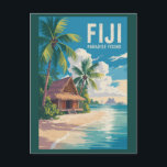 Fiji Beach Hut Travel Art Vintage Postcard<br><div class="desc">Fiji retro vector travel design. Fiji is a tropical paradise in the South Pacific,  known for its crystal-clear waters,  coral reefs,  and lush island landscapes.</div>