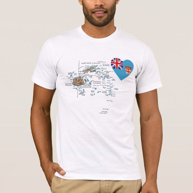 Fiji Flag Heart and Map T-Shirt (Front)