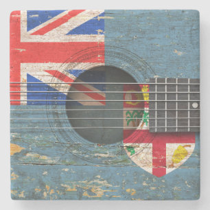 Fiji Flag on Old Acoustic Guitar Stone Coaster