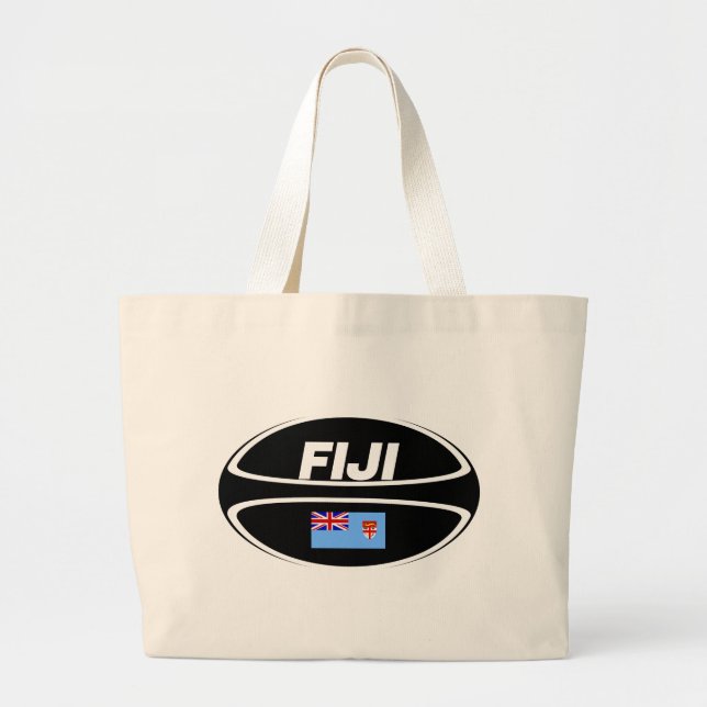Fiji Flag Rugby Ball Large Tote Bag (Front)