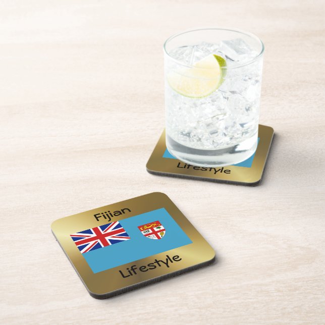 Fiji Flag+Text Coaster (Right Side)