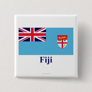 Fiji Flag with Name 15 Cm Square Badge