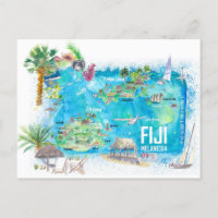 Fiji Illustrated Polynesia Island Travel Map