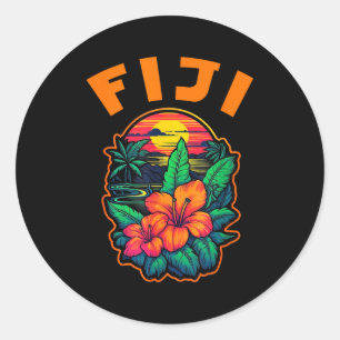 Fiji Islands Pacific Ocean Trocal Flowers Beach Va Classic Round Sticker
