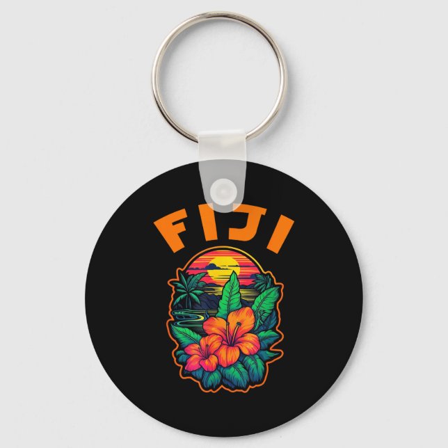 Fiji Islands Pacific Ocean Trocal Flowers Beach Va Key Ring (Front)
