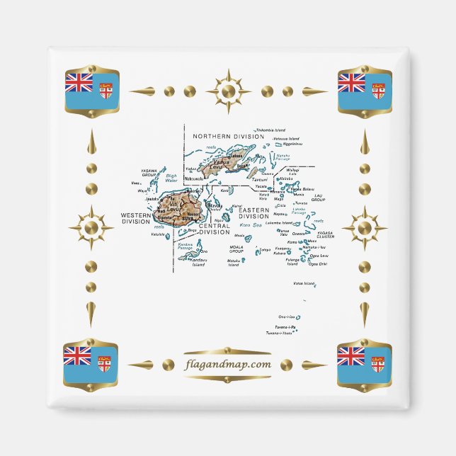 Fiji Map + Flags Magnet (Front)