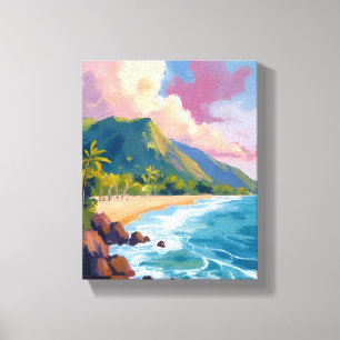 Fiji Mountains Coastline Travel Painting Canvas Print