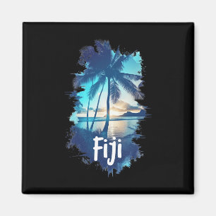 Fiji Palm Trees Beach Sunset Vacation Souvenir For Magnet