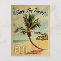 Fiji Save The Date Vintage Beach Palm Tree