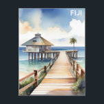 Fiji Tropical Beach Resort Watercolor Postcard<br><div class="desc">Anyone would love to receive this travel postcard featuring a beautiful watercolor illustration of a tropical beach resort on the island of Fiji!</div>