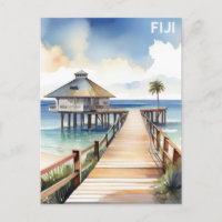 Fiji Tropical Beach Resort Watercolor