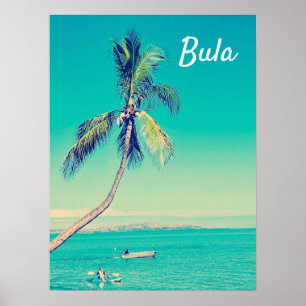 Fiji tropical bula palm trees retro travel print