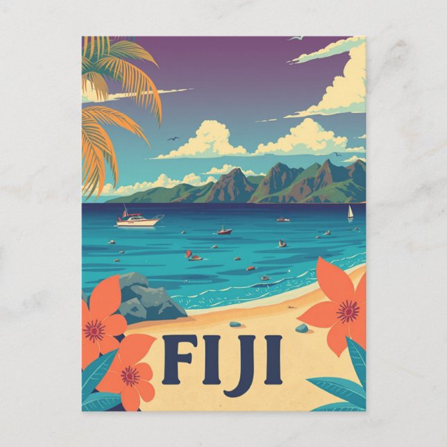 Fiji Tropical Island Beach Vintage Postcard (Front)
