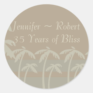 Fiji: Tropical Palm Trees in Taupe, Creme, Blue Classic Round Sticker