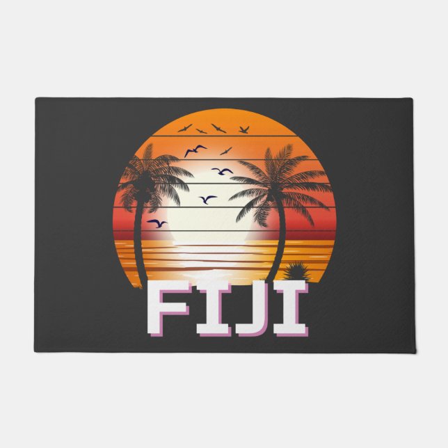 Fiji Vintage Palm Trees Summer Beach Doormat (Front)