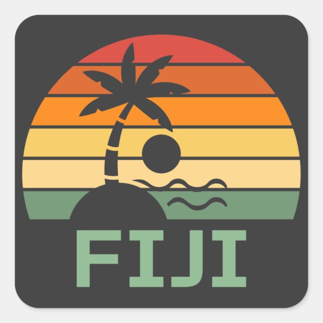 Fiji Vintage Palm Trees Summer Beach Square Sticker (Front)