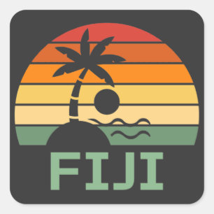 Fiji Vintage Palm Trees Summer Beach Square Sticker