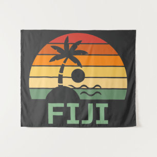 Fiji Vintage Palm Trees Summer Beach Tapestry