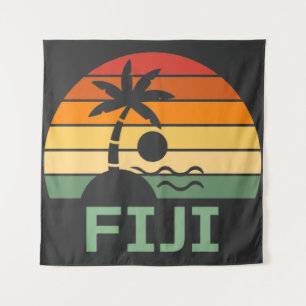 Fiji Vintage Palm Trees Summer Beach Tapestry