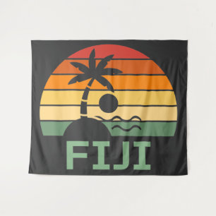 Fiji Vintage Palm Trees Summer Beach Tapestry