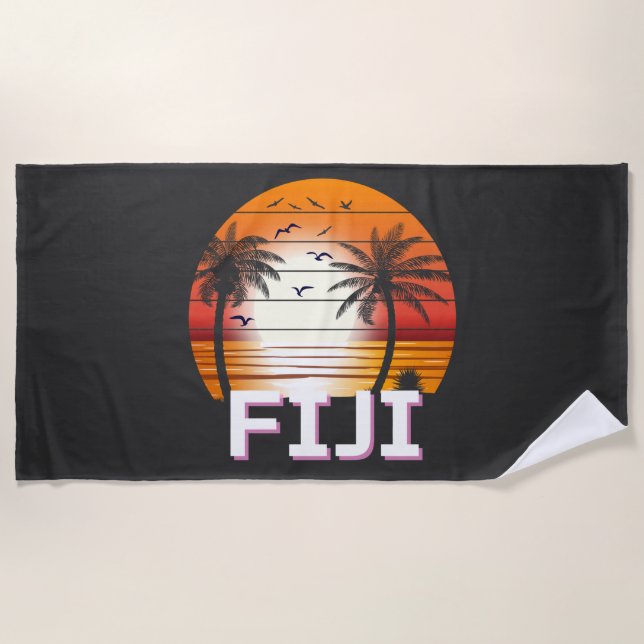 Fiji Vintage Palm Trees Summer Beach Towel (Front)