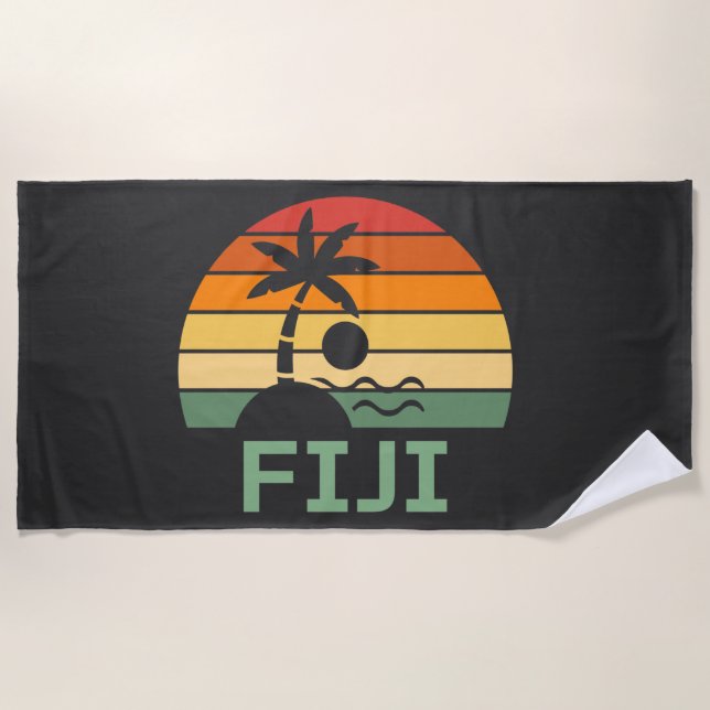 Fiji Vintage Palm Trees Summer Beach Towel (Front)