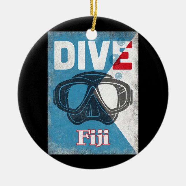 Fiji Vintage Scuba Diving Mask Ceramic Ornament (Front)
