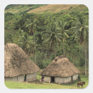 Fiji, Viti Levu, Navala, Traditional Bure houses Square Sticker