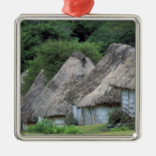 Fiji, Viti, Traditional hut houses. Metal Tree Decoration