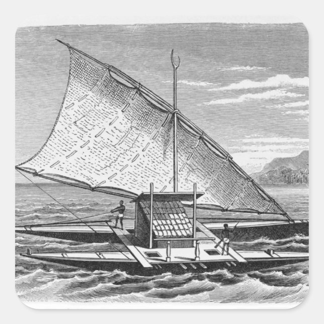 Fijian double canoe from The History of Square Sticker (Front)