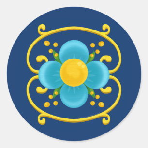 Filete Porteño Buenos Aires Blue and Gold Floral Classic Round Sticker